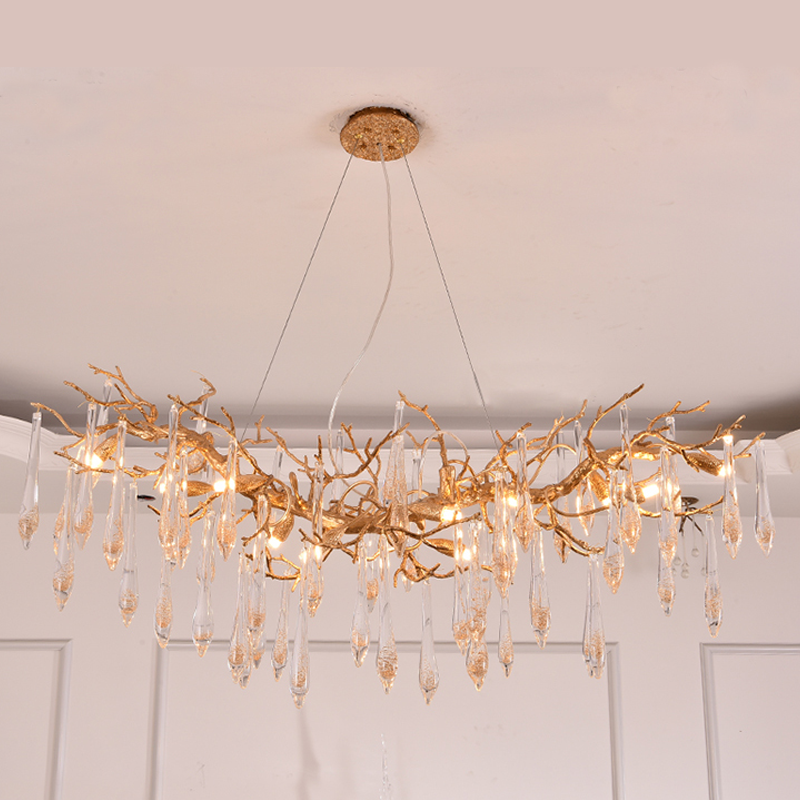 Agnes Raindrop Brass Branch Crystal Chandelier For Dining Room - Richardrider