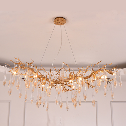 Agnes Raindrop Brass Branch Crystal Chandelier For Dining Room - Richardrider