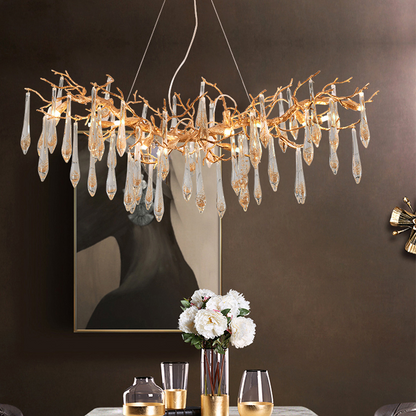 Agnes Raindrop Brass Branch Crystal Chandelier For Dining Room - Richardrider