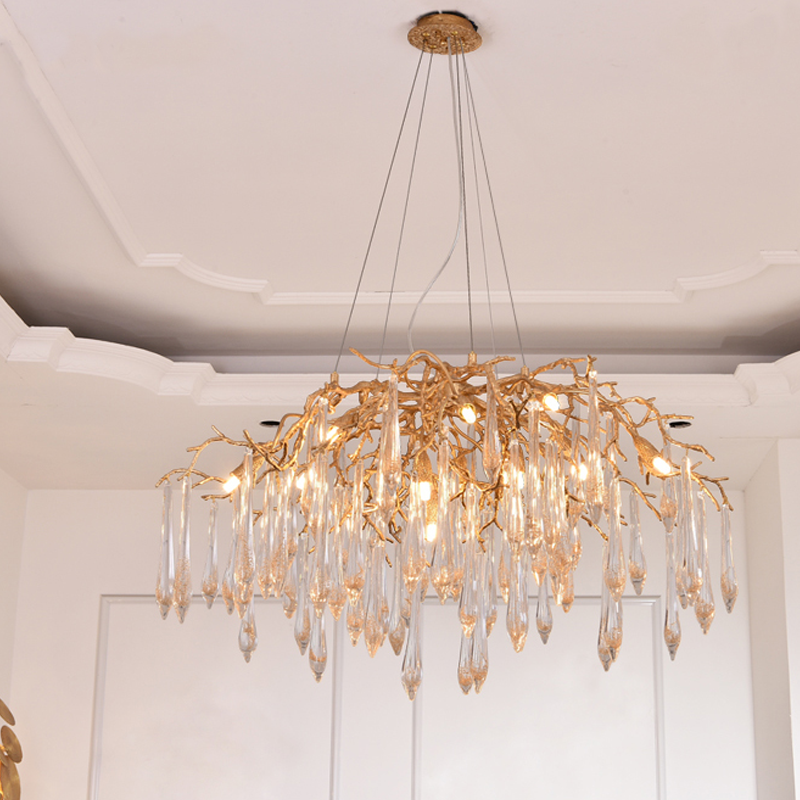 Iris Raindrop Brass Branch Round Crystal Chandelier 25'' 35'' 41''D - Richardrider