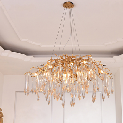 Iris Raindrop Brass Branch Round Crystal Chandelier 25'' 35'' 41''D - Richardrider