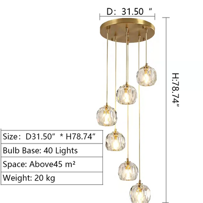 Sputnik K9 Crystal Chandelier Entryway Pure Copper Ceiling Light Foyer Hall Brass Lighting Fixture