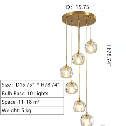 Sputnik K9 Crystal Chandelier Entryway Pure Copper Ceiling Light Foyer Hall Brass Lighting Fixture