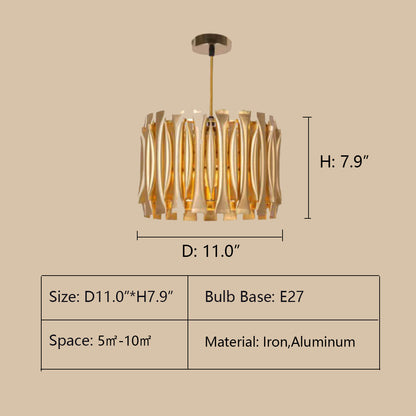 Post-Modern Light Luxury Aluminum Hollow Round Gold Chandelier for Living/Dining Room/Bar