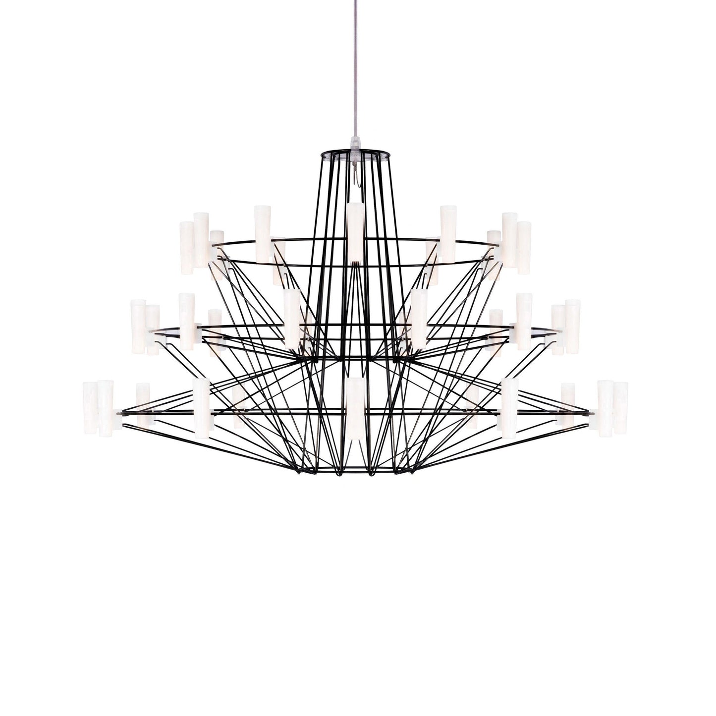 Oreilume Chandelier Electrolytic Polished Stainless Steel Frame. Poly Carbonate Shades & Suspension Bracket 26.7"D