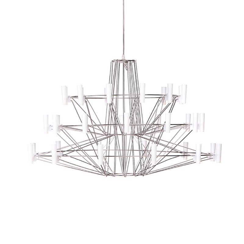 Oreilume Chandelier Electrolytic Polished Stainless Steel Frame. Poly Carbonate Shades & Suspension Bracket 26.7"D