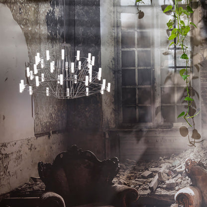 Oreilume Chandelier Electrolytic Polished Stainless Steel Frame. Poly Carbonate Shades & Suspension Bracket 26.7"D