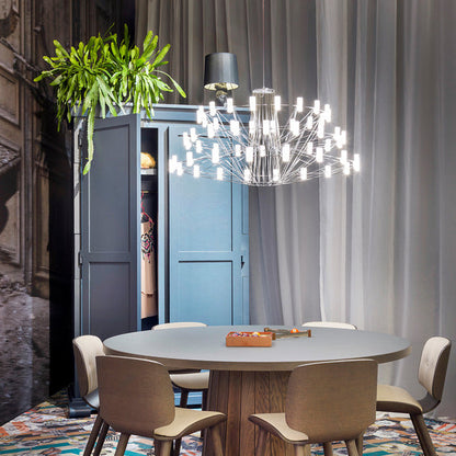 Oreilume Chandelier Electrolytic Polished Stainless Steel Frame. Poly Carbonate Shades & Suspension Bracket 26.7"D