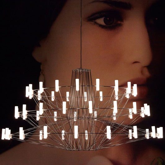 Oreilume Chandelier Electrolytic Polished Stainless Steel Frame. Poly Carbonate Shades & Suspension Bracket 26.7"D