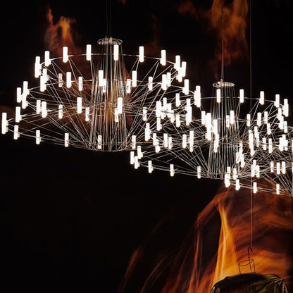 Oreilume Chandelier Electrolytic Polished Stainless Steel Frame. Poly Carbonate Shades & Suspension Bracket 26.7"D