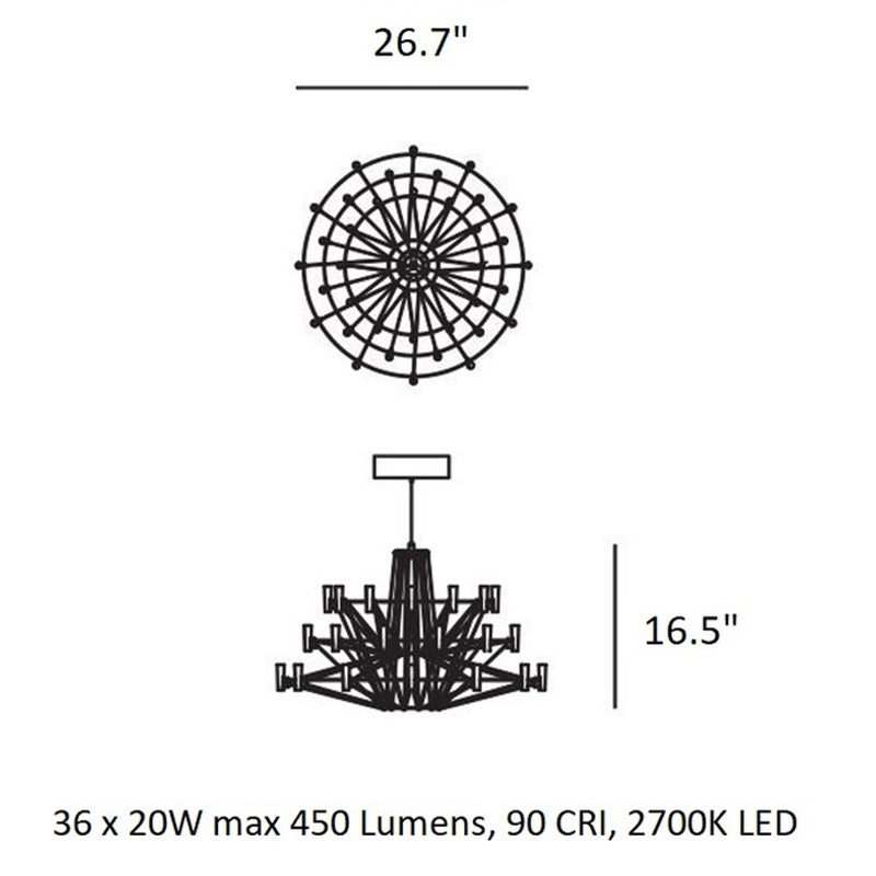 Oreilume Chandelier Electrolytic Polished Stainless Steel Frame. Poly Carbonate Shades & Suspension Bracket 26.7"D