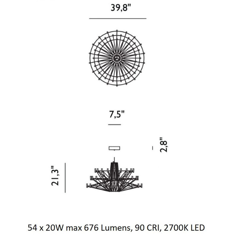 Oreilume Chandelier Electrolytic Polished Stainless Steel Frame. Poly Carbonate Shades & Suspension Bracket 26.7"D