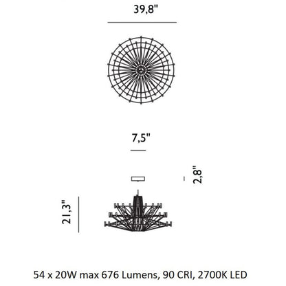 Oreilume Chandelier Electrolytic Polished Stainless Steel Frame. Poly Carbonate Shades & Suspension Bracket 26.7"D