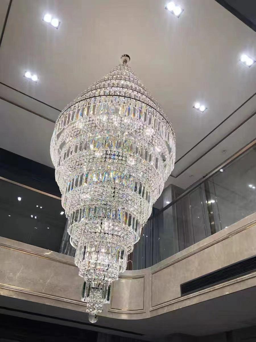Chrome Extra Large Crystal Chandelier for Foyer Staircase Living Room Entrance Ceiling Light Fixture In Silver - Richardrider