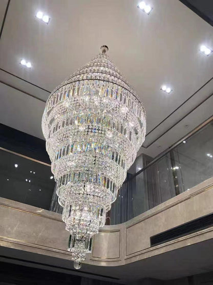 Chrome Extra Large Crystal Chandelier for Foyer Staircase Living Room Entrance Ceiling Light Fixture In Silver - Richardrider