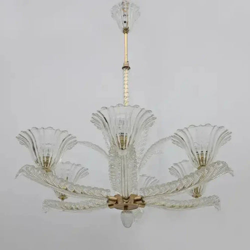 Vintage Italian 6-Arm Glass Chandelier for Low-ceiling Bedroom/Dining Room