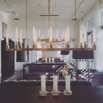 Modern Linear Round/Linear Tubular Glass Chandelier for Dining Room/Kitchen Island