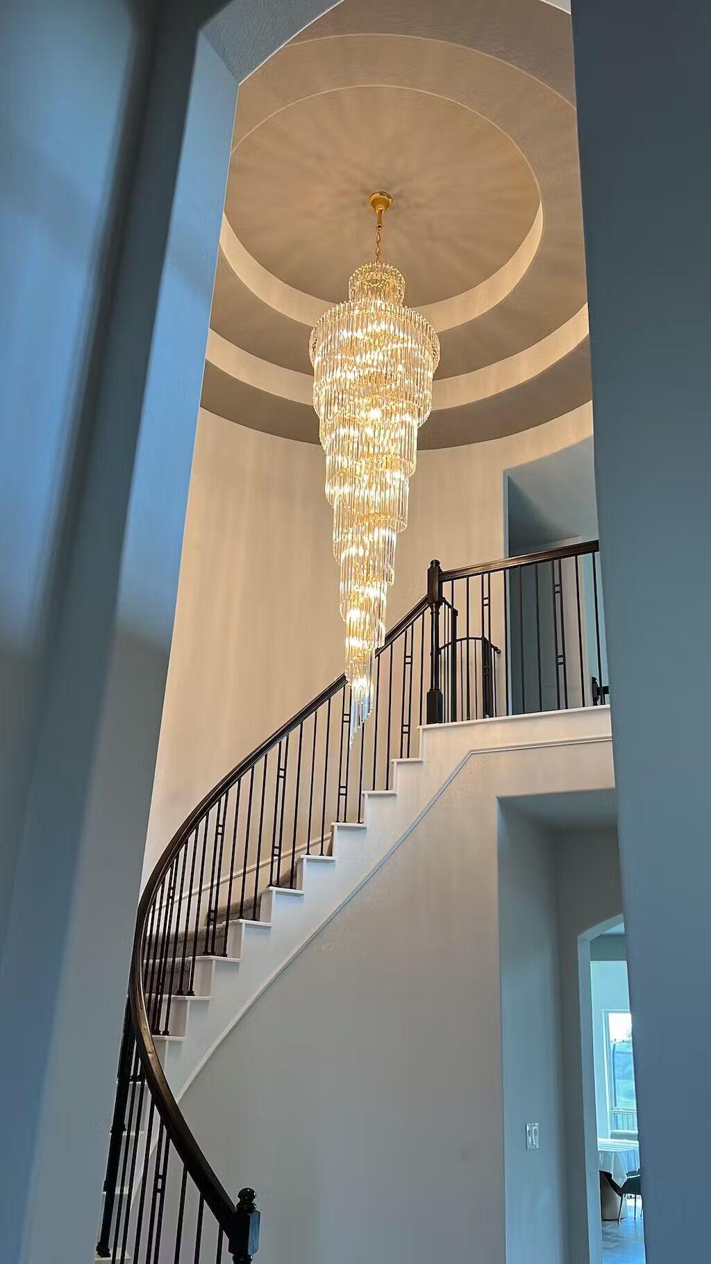 Tiered Foyer Staircase Spiral Crystal Chandelier Hotel Hall/ Entrance High Ceiling Pendant Lighting Fixture - Richardrider