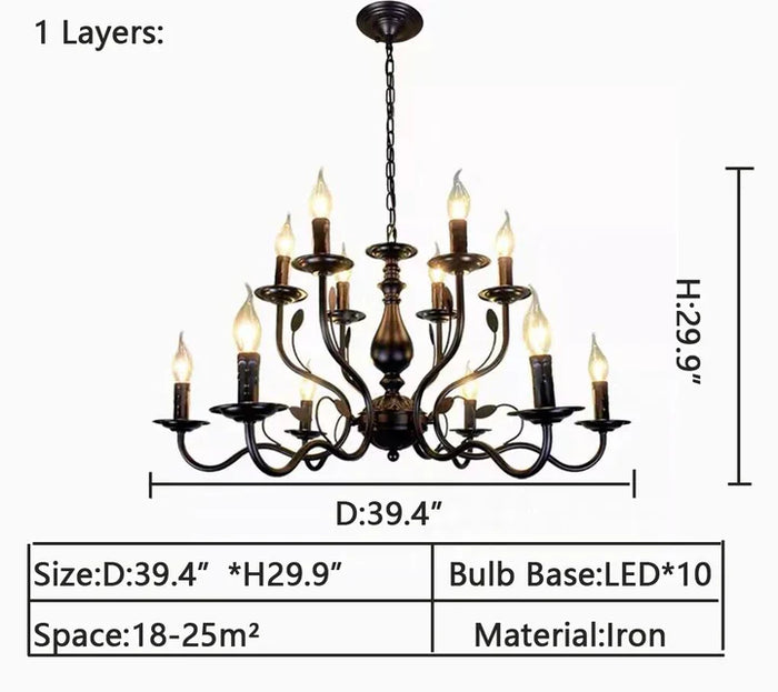 Multi Layer Iron Chandelier with Electronic Candles in Vintage Country Style for Living Room Cafe and Study - Richardrider