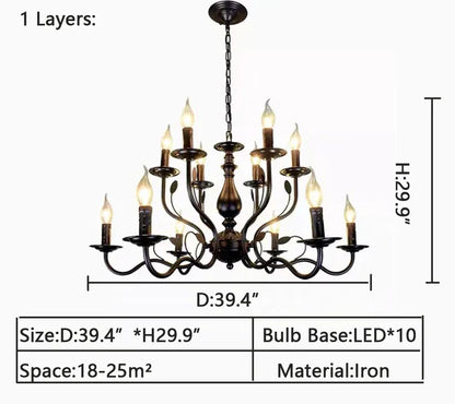 Multi Layer Iron Chandelier with Electronic Candles in Vintage Country Style for Living Room Cafe and Study - Richardrider