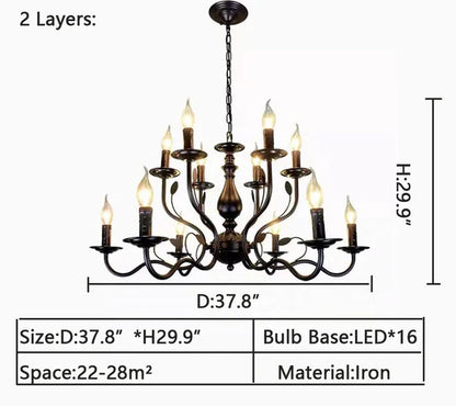 Multi Layer Iron Chandelier with Electronic Candles in Vintage Country Style for Living Room Cafe and Study - Richardrider