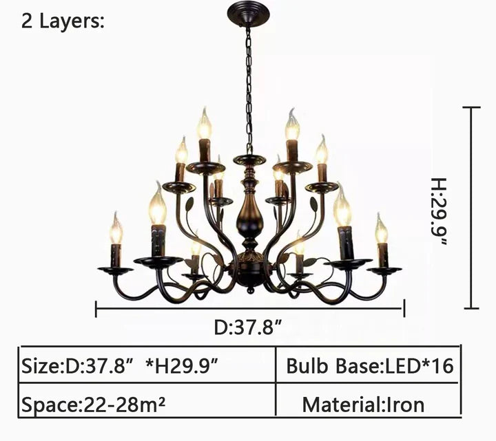 Multi Layer Iron Chandelier with Electronic Candles in Vintage Country Style for Living Room Cafe and Study - Richardrider