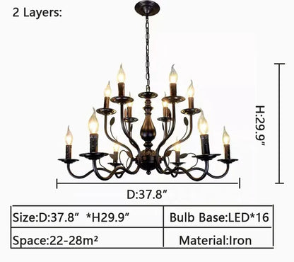 Multi Layer Iron Chandelier with Electronic Candles in Vintage Country Style for Living Room Cafe and Study - Richardrider