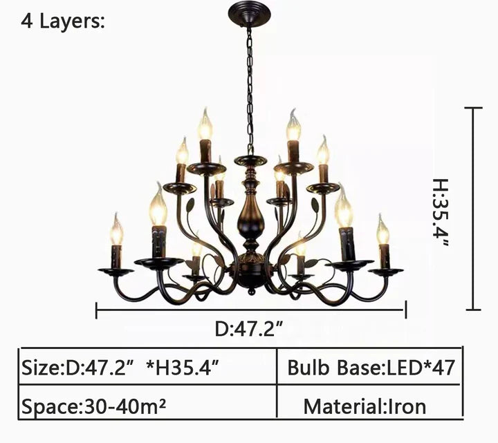 Multi Layer Iron Chandelier with Electronic Candles in Vintage Country Style for Living Room Cafe and Study - Richardrider