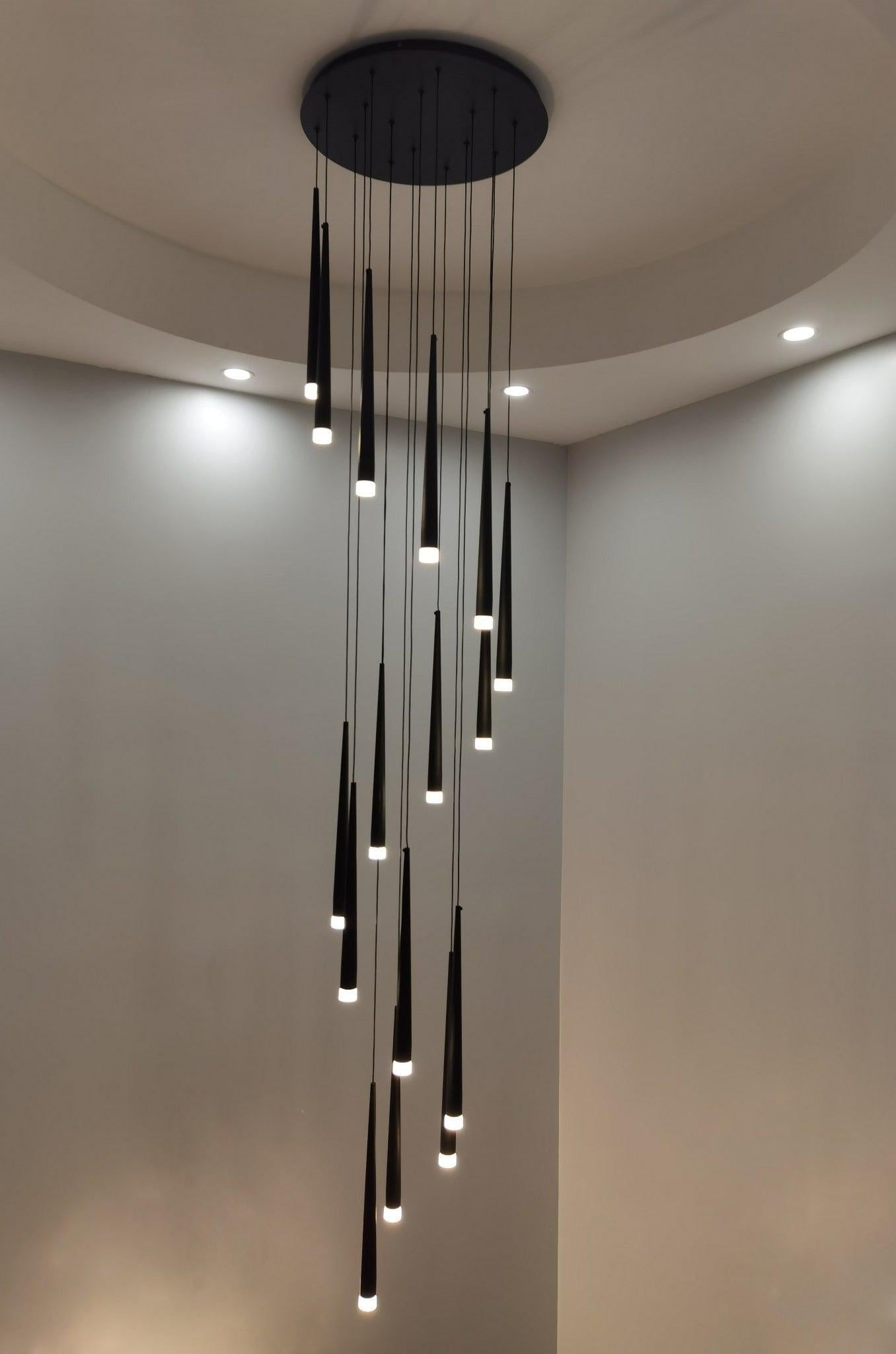 Minimalism Foyer Staircase Chandelier Ceiling Pendant Lighting Fixture For Living Room Entryway In Gold/ Black Finish - Richardrider