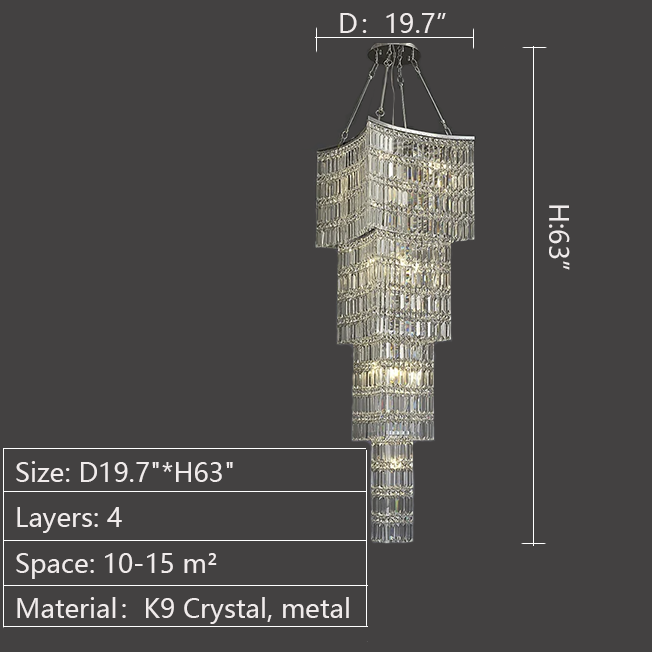 Extra Large Foyer Vertical Layers K9 Crystal Chandelier Chrome Ceiling Lighting Fixture For Staircase Entryway Decor - Richardrider