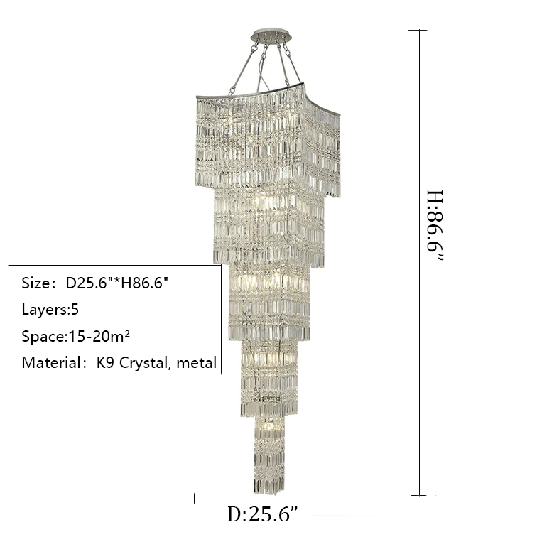 Extra Large Foyer Vertical Layers K9 Crystal Chandelier Chrome Ceiling Lighting Fixture For Staircase Entryway Decor - Richardrider