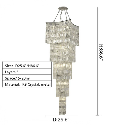 Extra Large Foyer Vertical Layers K9 Crystal Chandelier Chrome Ceiling Lighting Fixture For Staircase Entryway Decor - Richardrider