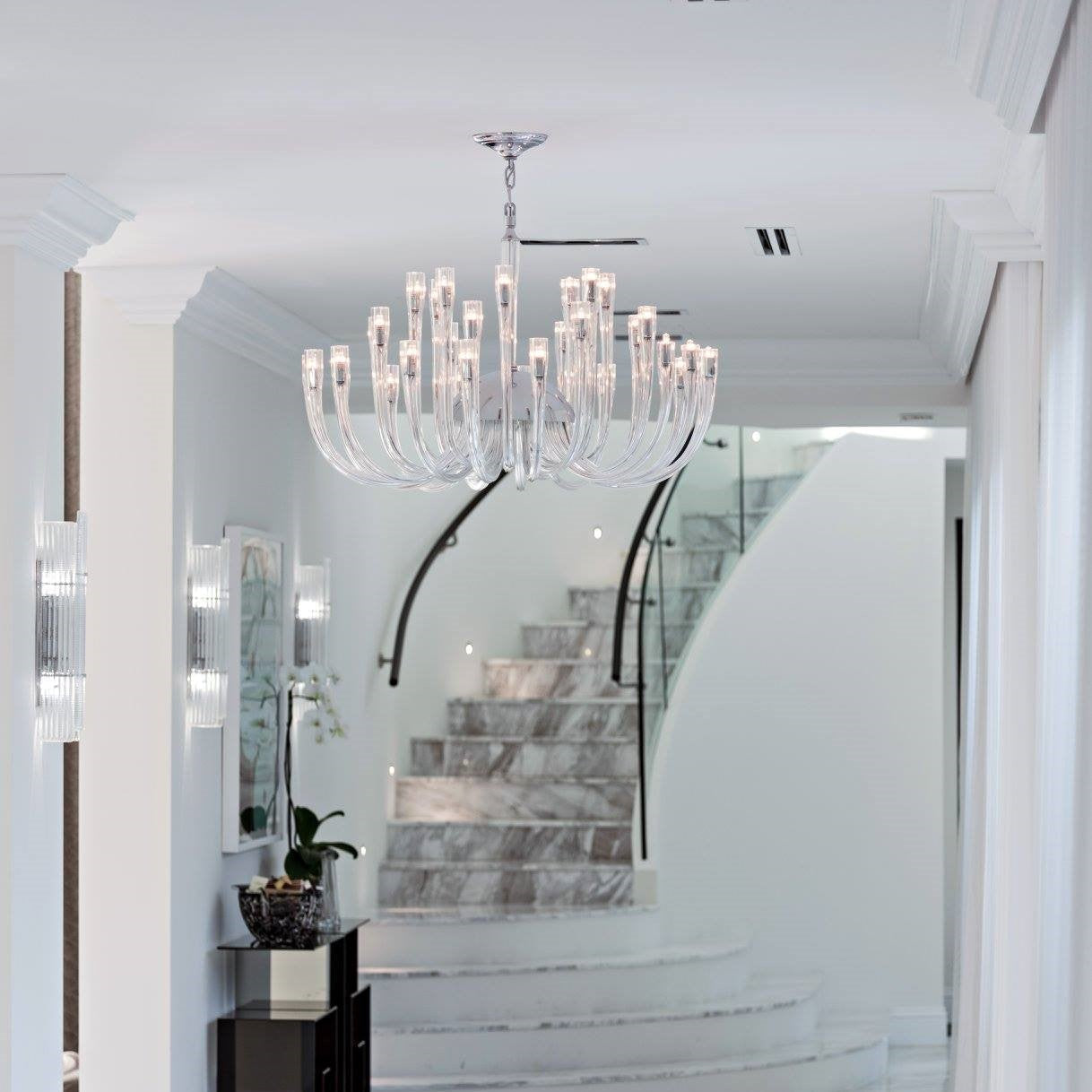Modern Floral Reeded Glass Chandelier for Living/ Dining Room