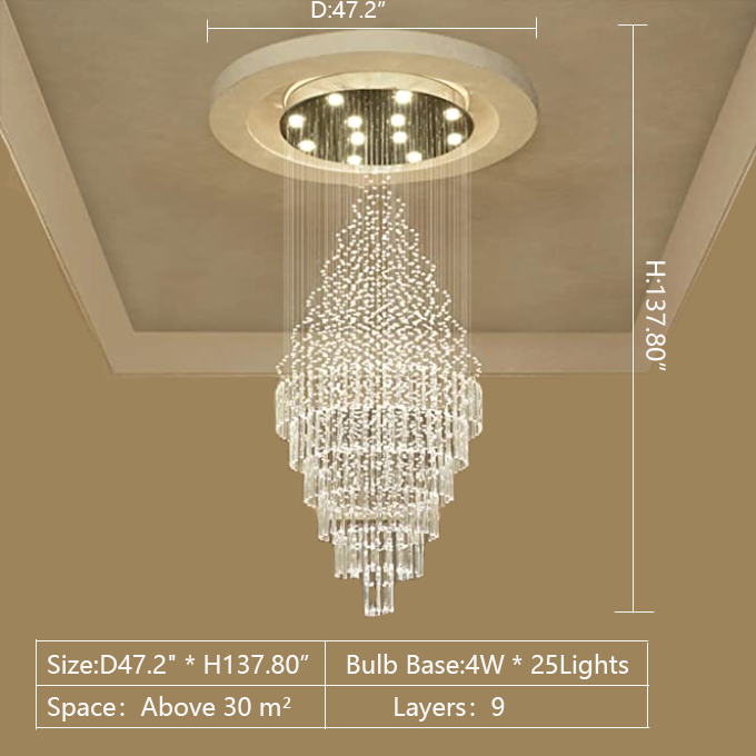 Large Foyer Crystal Chandelier Raindrop Crystal Flush Mount Ceiling Light Fixture For Entryway/ Staircase