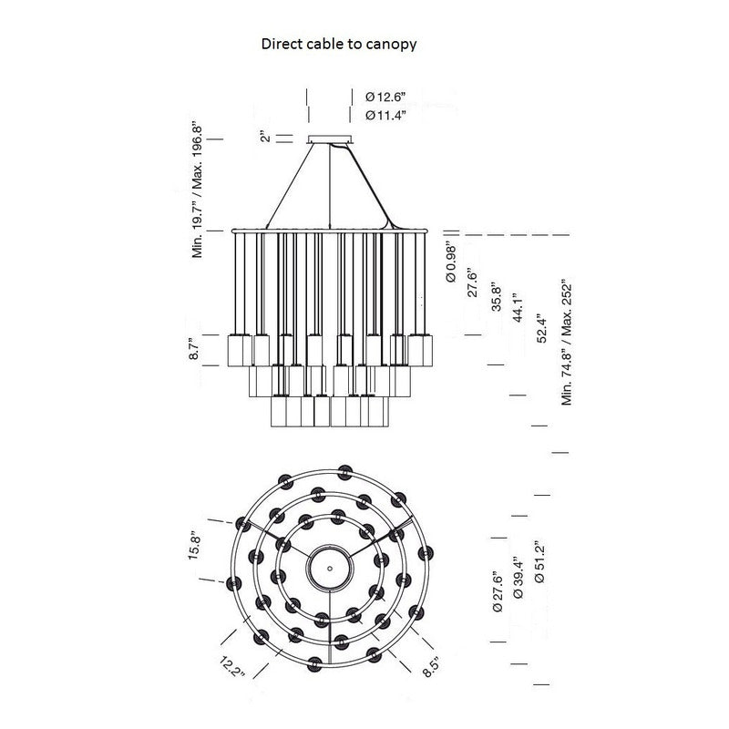 Kaiasera Chandelier Capsule With LED Module & Translucent White Diffuser & Heat Sink With Black Matte Finish 39.4"D