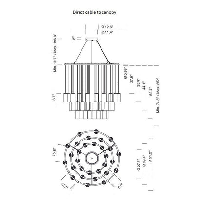 Kaiasera Chandelier Capsule With LED Module & Translucent White Diffuser & Heat Sink With Black Matte Finish 39.4"D