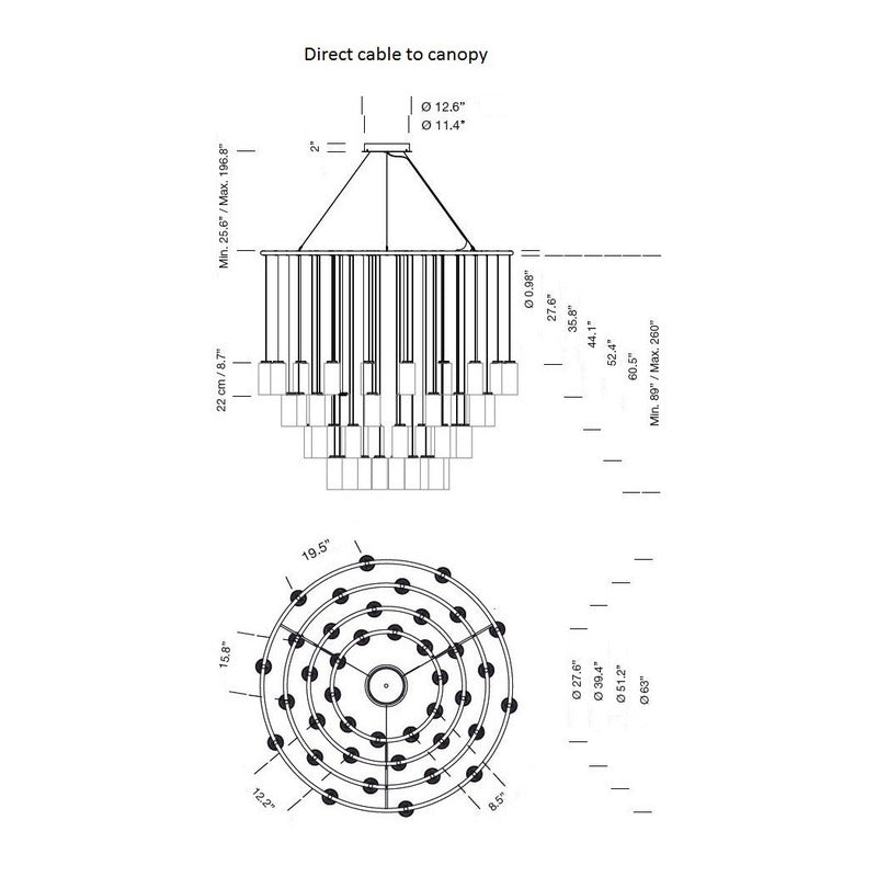 Kaiasera Chandelier Capsule With LED Module & Translucent White Diffuser & Heat Sink With Black Matte Finish 39.4"D