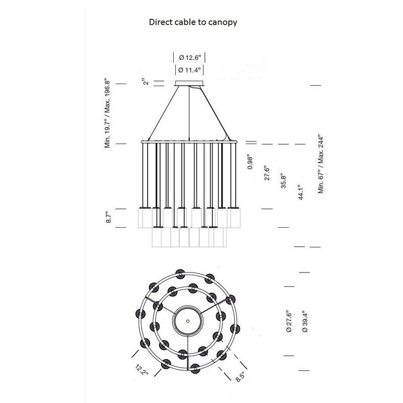Kaiasera Chandelier Capsule With LED Module & Translucent White Diffuser & Heat Sink With Black Matte Finish 39.4"D