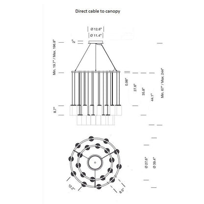Kaiasera Chandelier Capsule With LED Module & Translucent White Diffuser & Heat Sink With Black Matte Finish 39.4"D