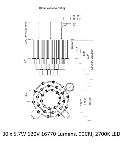 Kaiasera Chandelier Capsule With LED Module & Translucent White Diffuser & Heat Sink With Black Matte Finish 39.4"D