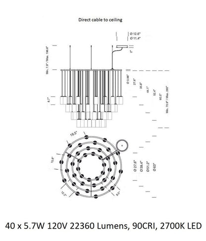 Kaiasera Chandelier Capsule With LED Module & Translucent White Diffuser & Heat Sink With Black Matte Finish 39.4"D