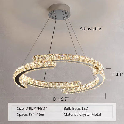Modern Luxury Crystal Pendant Irregular Rings Chandelier Suit for Living/Dining Room/Bedroom