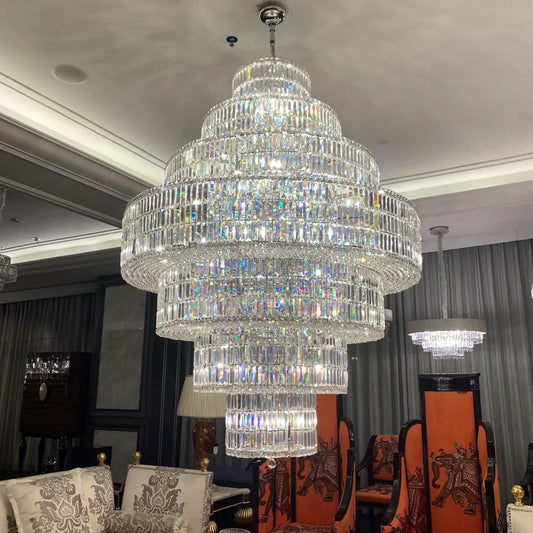 Multi Tiered Round Crystal Chandelier in Chrome for Living Room/Duplex/Staircase/Entryway