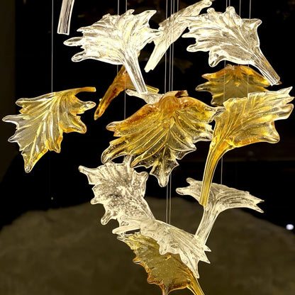 Multicolor Maple Leaf Art Glass Large Oversize Chandelier - Richardrider