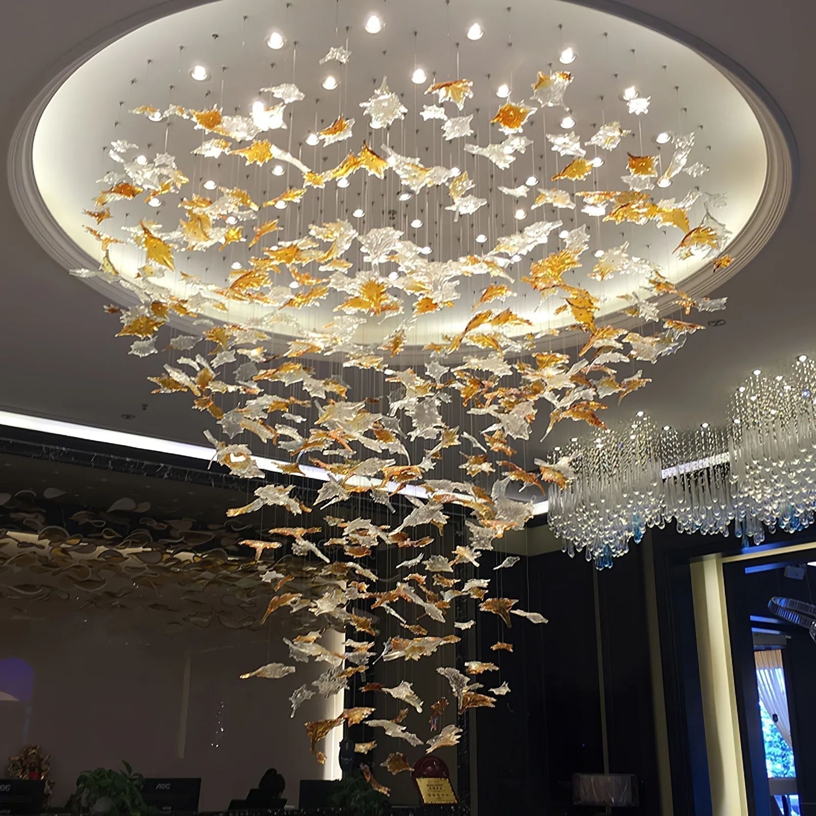 Multicolor Maple Leaf Art Glass Large Oversize Chandelier - Richardrider