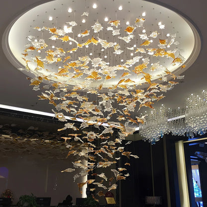 Multicolor Maple Leaf Art Glass Large Oversize Chandelier - Richardrider