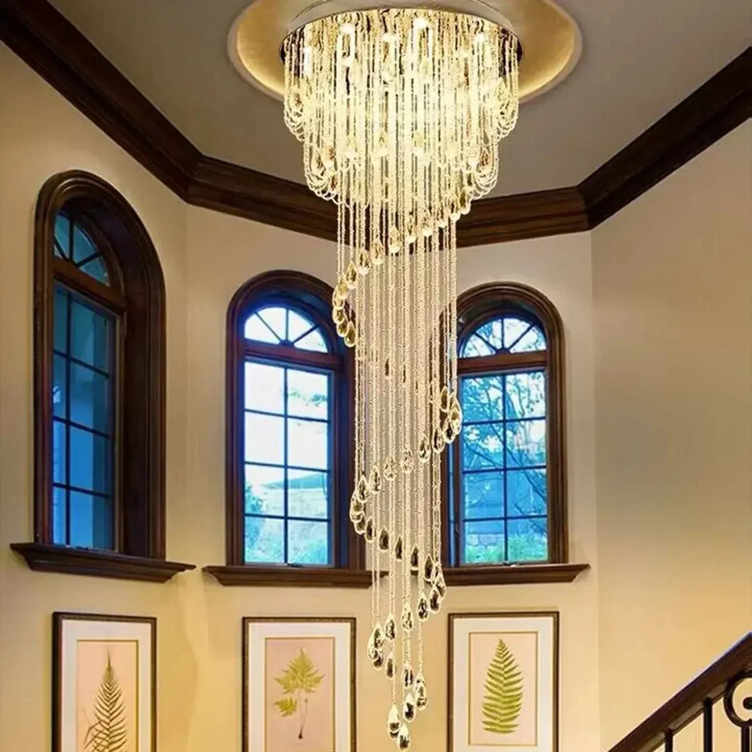 Oversized Modern Cascade Spiral Crystal Staircase Chandelier For Duplex Building - Richardrider