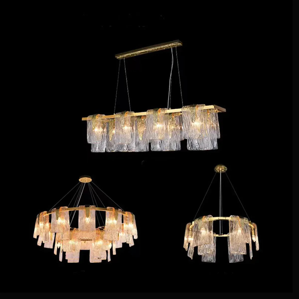 Light Luxury Irregular Glass Slice Chandelier Suit in Brass Finish for Living Room/ Ding Room/ Bedroom