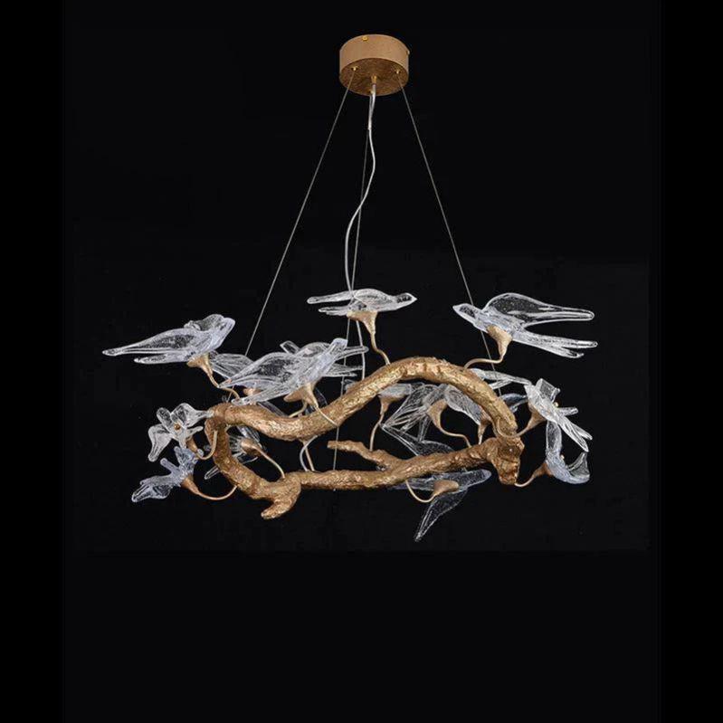 Lucky Bird Glass Branch Round Chandelier For Dining Room - Richardrider