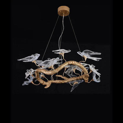 Lucky Bird Glass Branch Round Chandelier For Dining Room - Richardrider